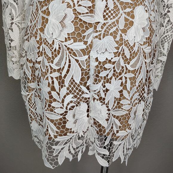 Jenny Yoo Lace White Samira Long Sleeve Mock Neck Mini Dress Size 8 Bride - Picture 16 of 16